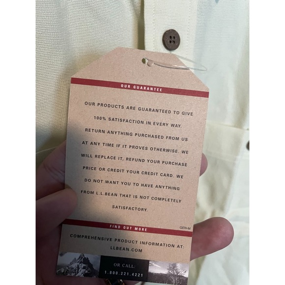 LL Bean Shirt Mens Medium Yellow Button Up Outdoor Hiking Nylon Short Sleeve NWT - Picture 5 of 10